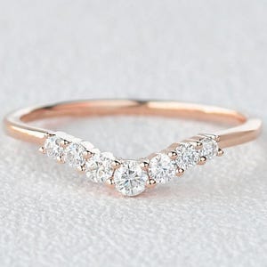 Handmade 14k Yellow Gold Moissanite Curved Wedding Band