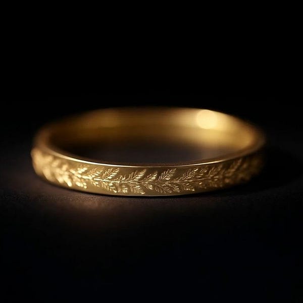 Floral Wedding Band: Vintage Style 14k Yellow Gold Stacking Ring