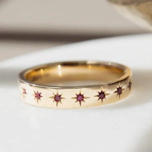 14k Solid Gold Ruby Wedding Band: Pave Stackable Ring