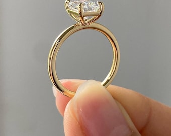 2Ct Radiant Moissanite Engagement Ring: 14K Gold & Silver Prong Setting
