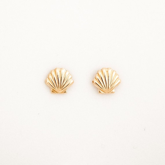 14k Solid Gold Sea Shell Studs Gold Seashell Earrings Tiny - Etsy