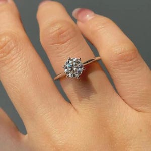 14K Solid Gold Moissanite Engagement Ring: Dainty Solitaire Promise Ring
