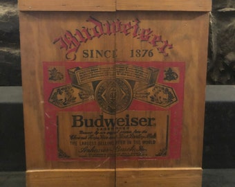 Vintage 1980's Budweiser Wood Crate Wall Hanging Display / Storage