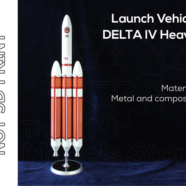 BIG 1:50 scale model of USA ULA Delta 4 Heavy | spacecraft launch vehicle | Made of metall | 57" tall | 145 cm tall