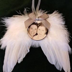 Personalised Feather Angel Wings Photo Memorial Hanging ornament decorative bauble Christmas