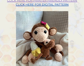 Hug Me Collection - Melody the Monkey & Baby -  4in1 Crochet Pattern - Low Sew