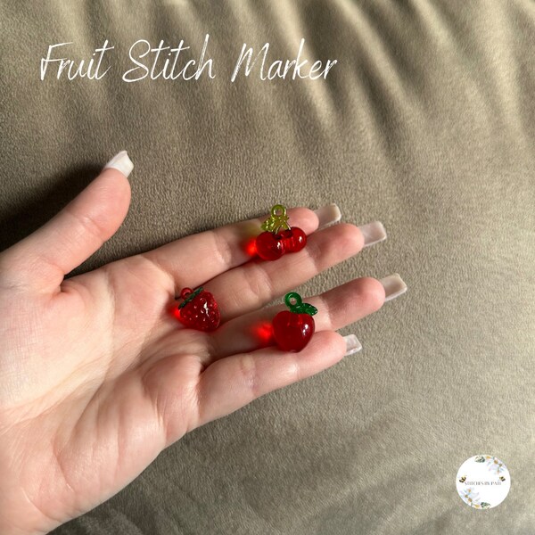 Custom Fruit Stitch Marker - Crocheting/Knitting - Lobster Clasp - Cherry Apple Strawberry