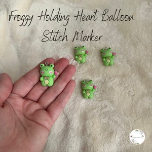 Custom Frog Holding Balloon Heart Stitch Marker - Lobster Clasp - Crochet/Knitting