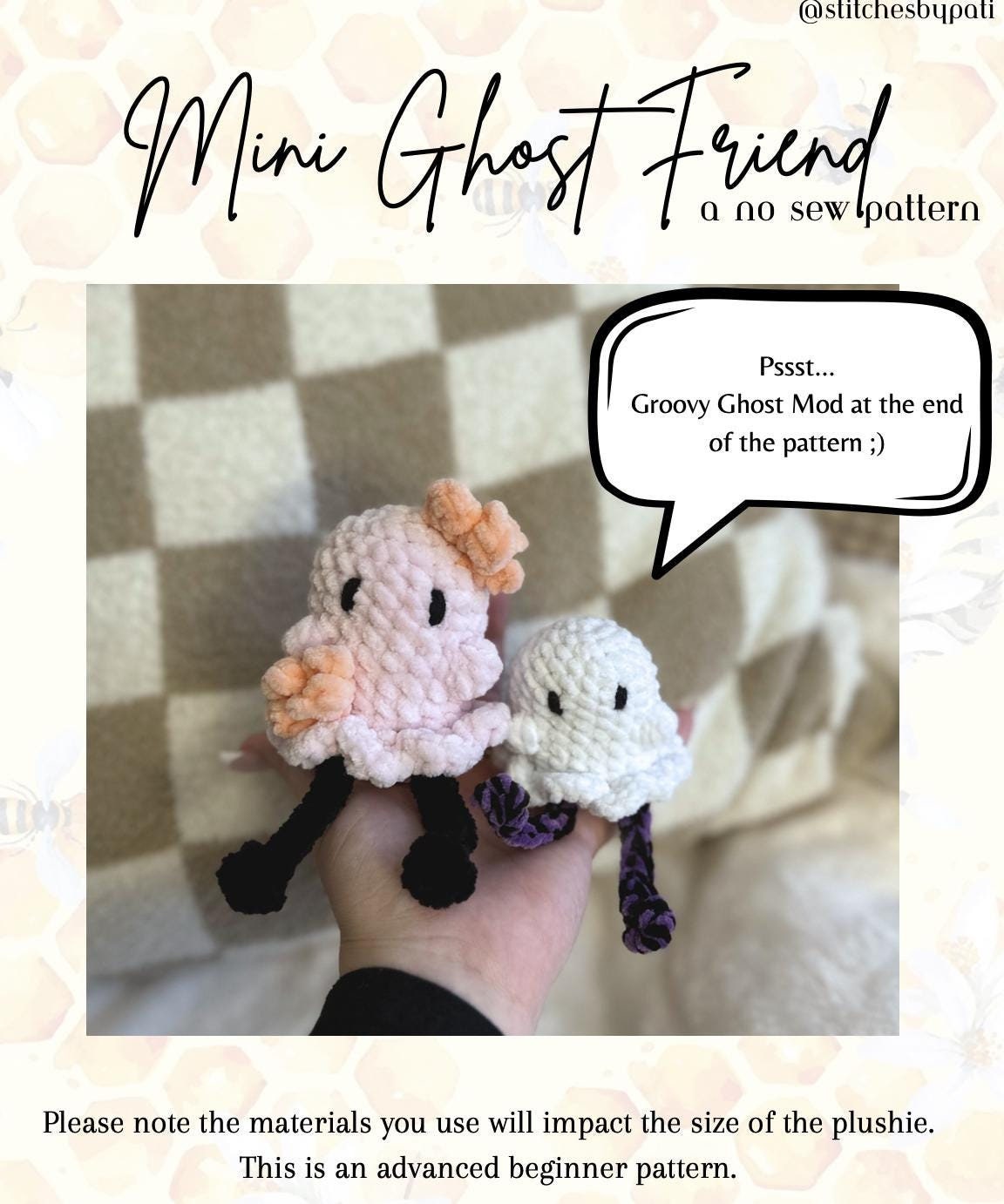 Mini Ghost Friend - No Sew - Crochet Pattern - with Groovy Modification
