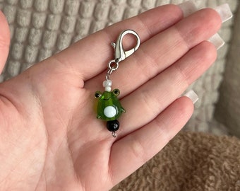 Glass Frog Stitch Marker - Crochet & Knitting Stitch Marker - Lobster Clasp