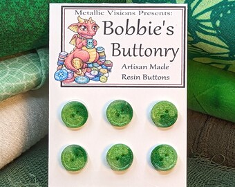Bottoni W8 da 10 mm fatti a mano in resina verde e verde chiaro luccicante, confezione da 6 di Bobbie's Buttonry