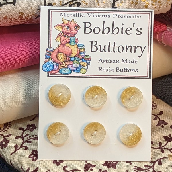 10mm W8 Buttons Handmade Resin White and Creamy Gold Shimmer 6 pack from Bobbie's Buttonry