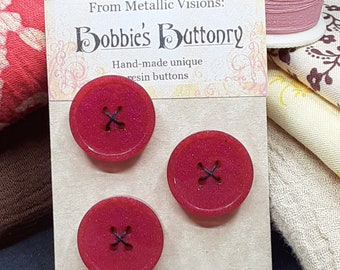 20mm W2 Buttons Handmade Resin Hot Pink Violet Shine 3 pack from Bobbie's Buttonry