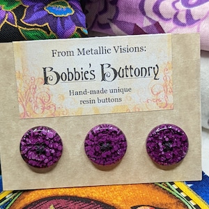 15mm W5 Buttons Handmade Resin Purple Petri Effect 3 pack from Bobbie&#39;s Buttonry