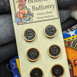 15mm W4 Buttons Handmade Resin Black Copper Trim 6 pack from Bobbie&#39;s Buttonry