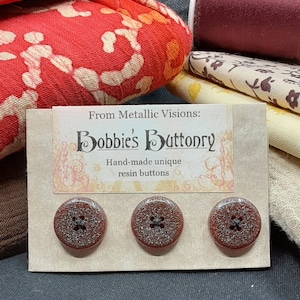 15mm W5 Buttons Handmade Resin Brown Green Shimmer 3 pack from Bobbie&#39;s Buttonry