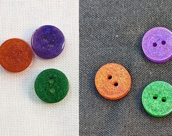 Bottoni W9 da 10 mm fatti a mano in resina verde viola arancione scuro luccicante confezione da 6 da Bobbie's Buttonry