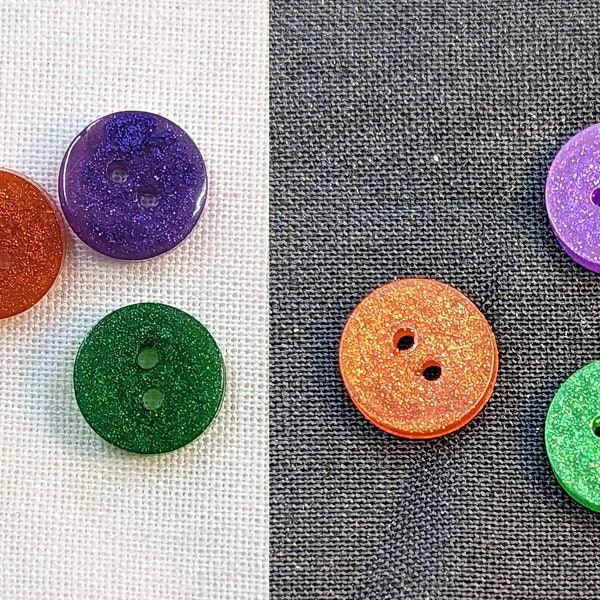 10mm W9 Buttons Handmade Resin Green Purple Dark Orange Shimmer 6 pack from Bobbie's Buttonry