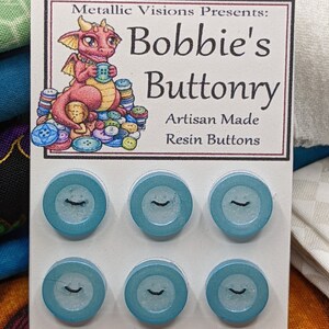 12mm W6 Buttons Handmade Resin White Shimmer Blue Shine Trim 6 pack from Bobbie&#39;s Buttonry