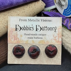 12mm W7 Buttons Handmade Resin Slotchy Red Black 3 pack from Bobbie&#39;s Buttonry