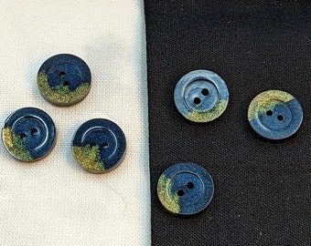 12mm W6 Buttons Handmade Resin Black and Gold Shimmer 6 pack from Bobbie's Buttonry