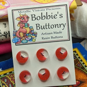 10mm W9 Buttons Handmade Resin Pink Blue Shimmer Clear 6 pack from Bobbie&#39;s Buttonry