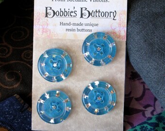 Bottoni da 18 mm Handmade Resin Star Sky Blue 4 pack Da Bobbie's Buttonry