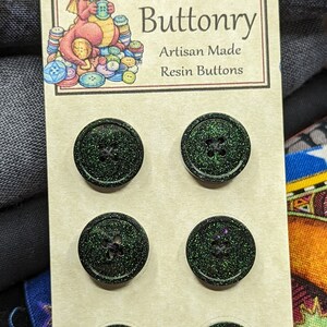 15mm W4 Buttons Handmade Resin Black Green Shine 6 pack from Bobbie&#39;s Buttonry
