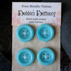 18mm Buttons Handmade Resin Baby Blue 4 pack From Bobbie&#39;s Buttonry
