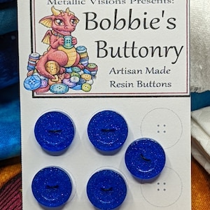 12mm W6 Buttons Handmade Resin Bright Blue Purple Shimmer 5 pack from Bobbie&#39;s Buttonry