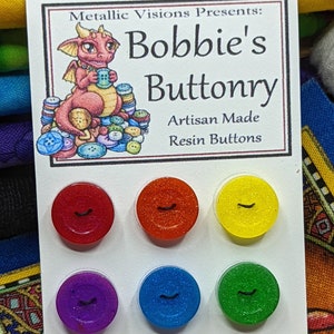 12mm W6 Buttons Handmade Resin Rainbow Shimmer 6 pack from Bobbie&#39;s Buttonry
