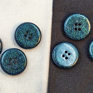 15mm W5 Buttons Handmade Resin Black with Green Sparkles 6 pack from Bobbie&#39;s Buttonry