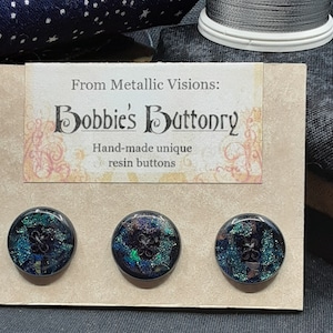 15mm W5 Buttons Handmade Resin Butterfly glimmer Black 3 pack from Bobbie&#39;s Buttonry