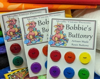 12mm W7 Buttons Handmade Resin Rainbow Shimmer 6 pack da Bobbie's Buttonry
