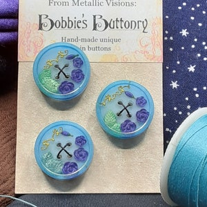 20mm W2 Buttons Handmade Resin Purple Roses 3 pack from Bobbie&#39;s Buttonry