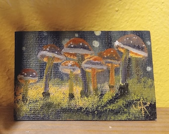NOT a print-original oil painting small magnet-mushroom