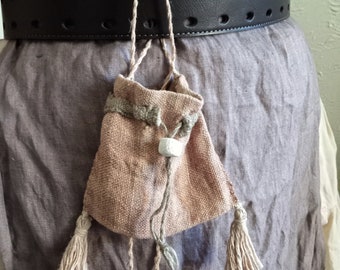 Hand spun, hand woven, naturally dyed linen belt/sling bag