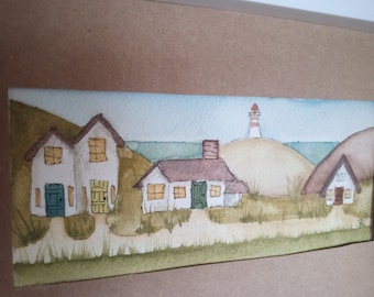NOT a print- original watercolor painting-cottages seaside