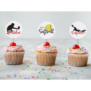Softball cupcake toppers, Girls softball cupcake printable, Softball girl silhouettes, Softball players, I love softball, digital download