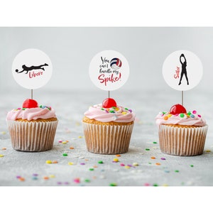 Basketball Cupcake Toppers, Mädchen-Volleyball-Cupcake zum Ausdrucken, Basketball-Silhouetten