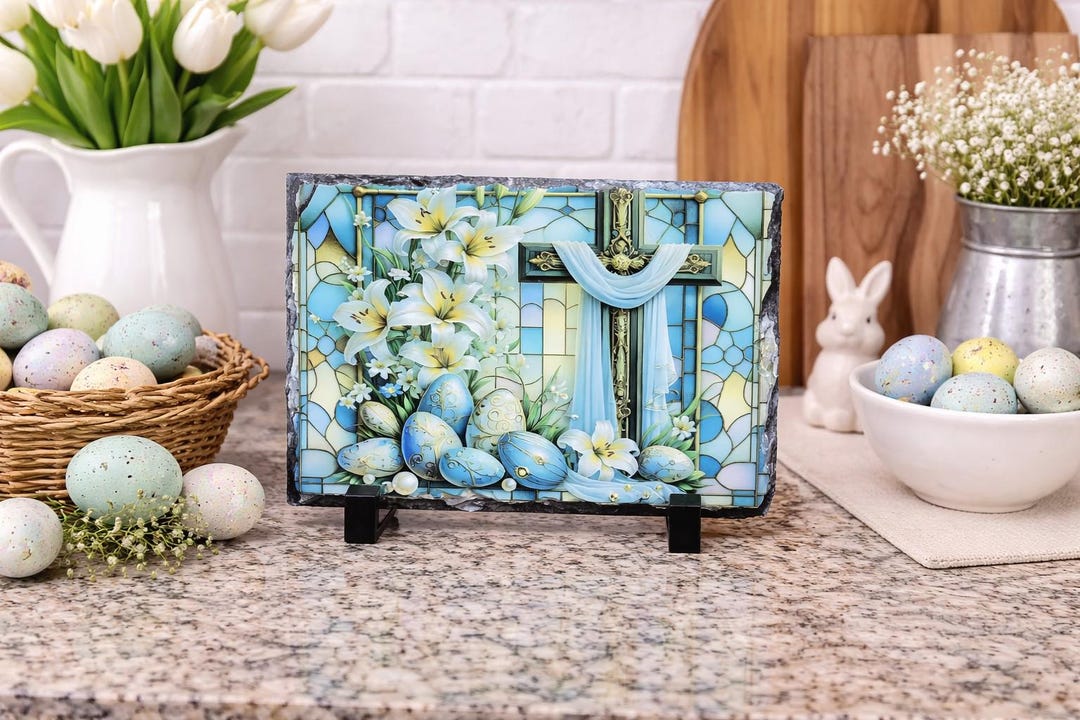 Easter Cross Rock Slate, Easter, Sign, Spring, Photo Slate, Home Decor ...