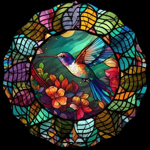 Hummingbird Wind Spinner, Stained Glass, Birds, Yard Decor, Gift Idea, Outdoor, Summer Decor