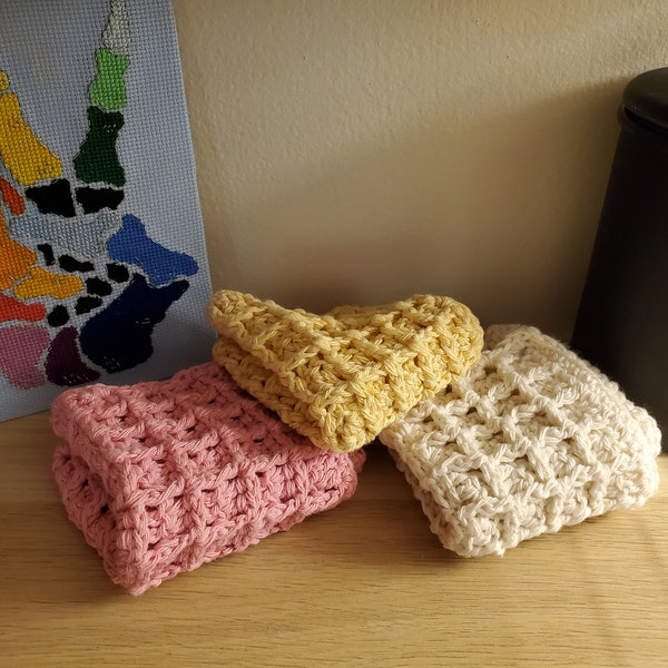 Waffle Stitch Crochet Dishcloth/ Washcloth - Cotton