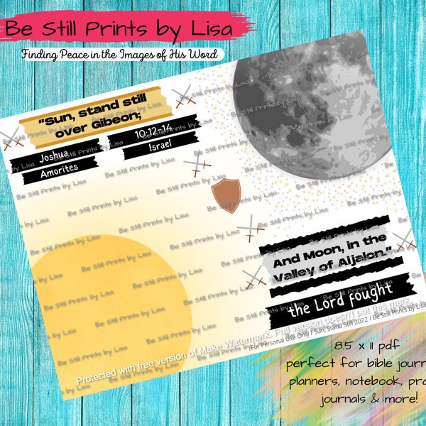 Be Still Prints- "Sun, Stand Still" Art Printable- Instant Download- Joshua 10:12-14- Bible Journaling- Planner