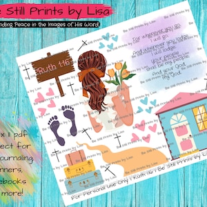 Be Still Prints- &quot;Ruth 1:16&quot; Art Printable, Instant Download, Faith Art, Sticker Sheet, Creative Worship, Bible Journaling, Planner