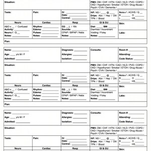 Mini SBAR report sheet