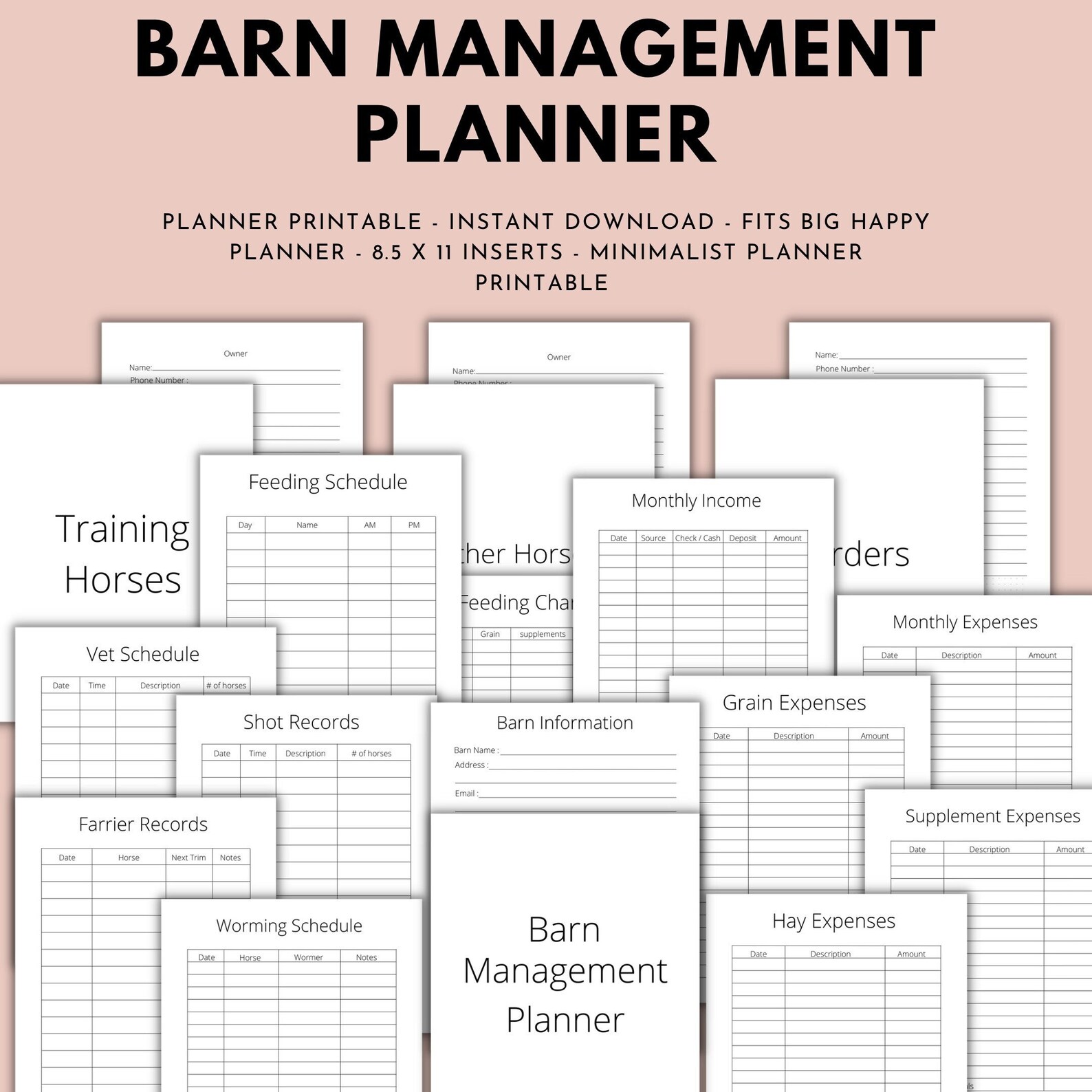Barn Management Planner Equine Planner Horse Barn Printable Etsy