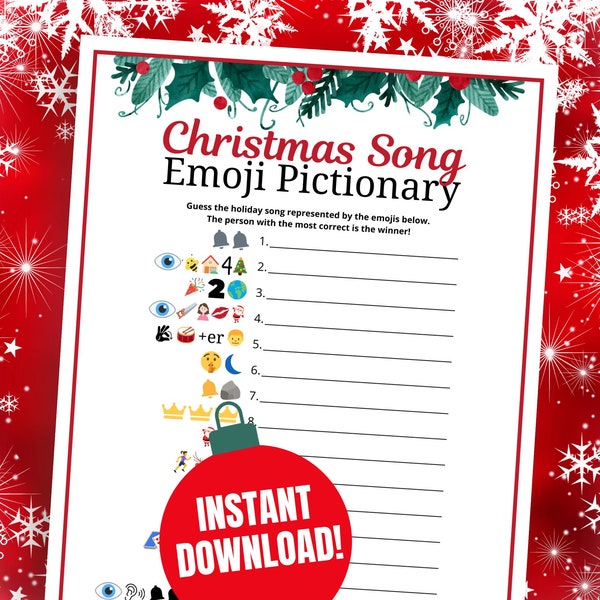 Christmas Music Emoji Pictionary Game, Christmas Emoji Pictionary, Christmas Songs Game, Holiday Music Trivia Game for Kids, Teens & Adults