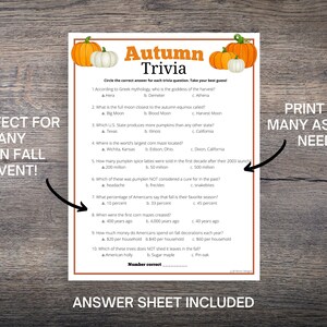 Fall Trivia Game Fun Fall Trivia Questions and Answers Printable Autumn ...