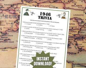 1946 Trivia Game: 40s Party, 80th Birthday (Printable PDF)